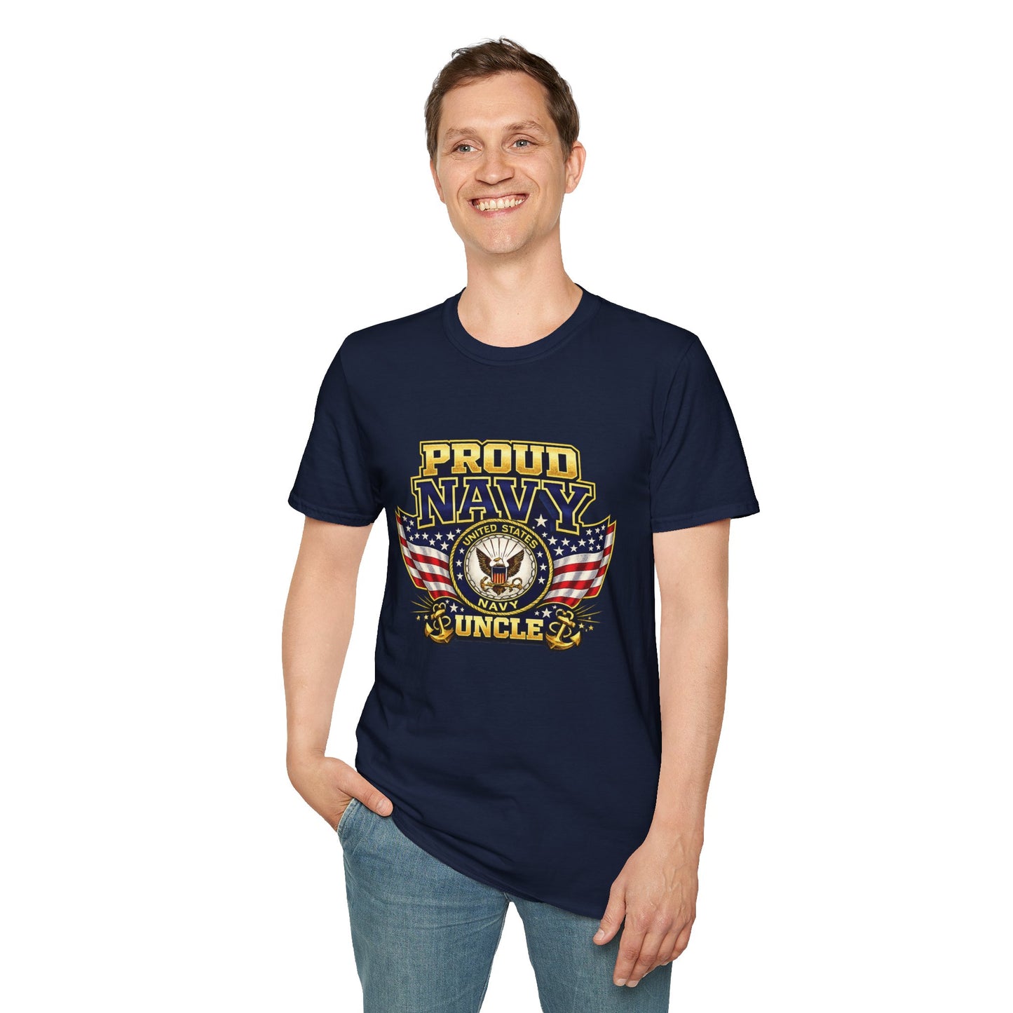 Proud Navy Uncle T-Shirt — Navy Blue with U.S. Navy Emblem