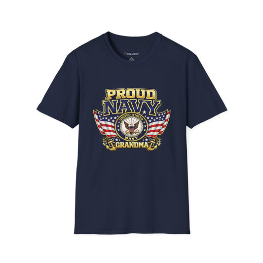 Proud Navy Grandma T-Shirt — Navy Blue with U.S. Navy Emblem