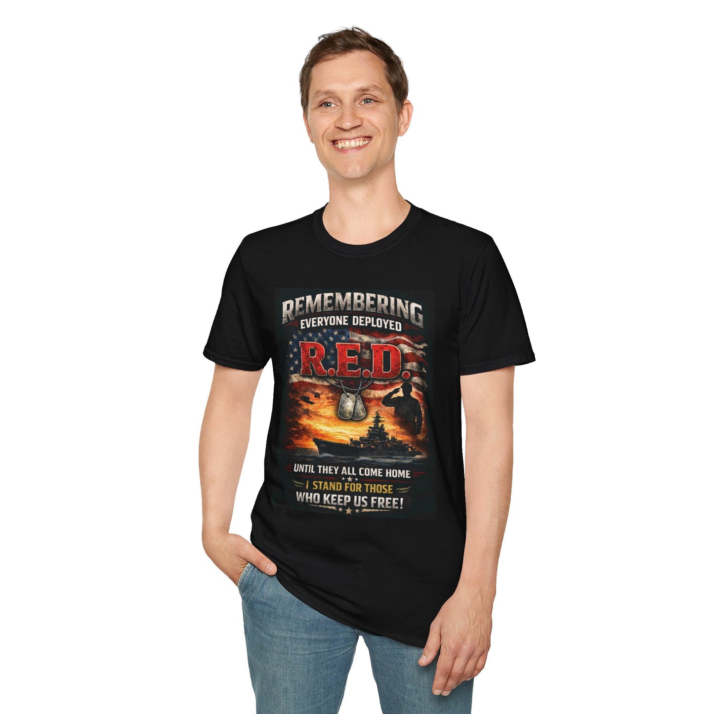 Remembering R.E.D. Military Tribute T-Shirt — "Remembering Everyone Deployed" Veteran Support Tee