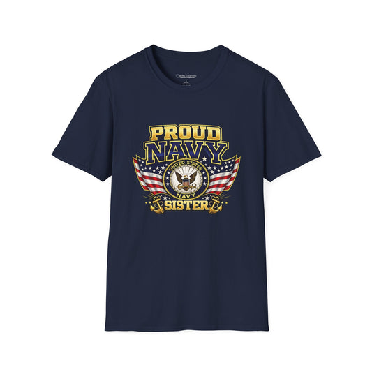 Proud Navy Sister T-Shirt — Navy Blue with U.S. Navy Emblem