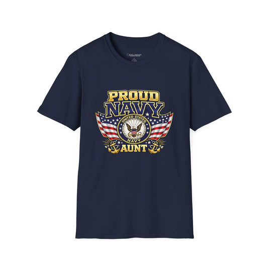 Proud Navy Aunt T-Shirt — Navy Blue with U.S. Navy Emblem