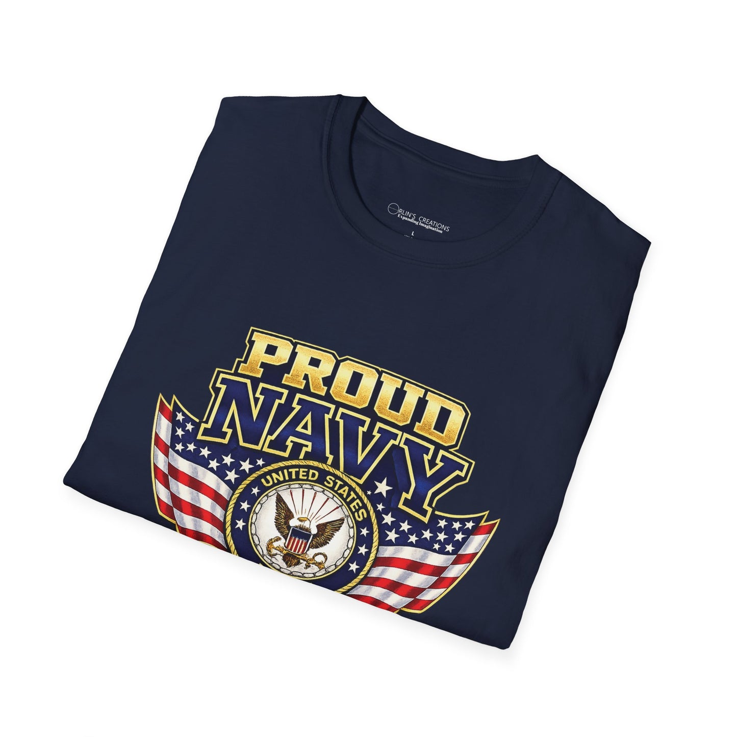 Proud Navy Wife T-Shirt — US Navy Emblem & American Flag Tee