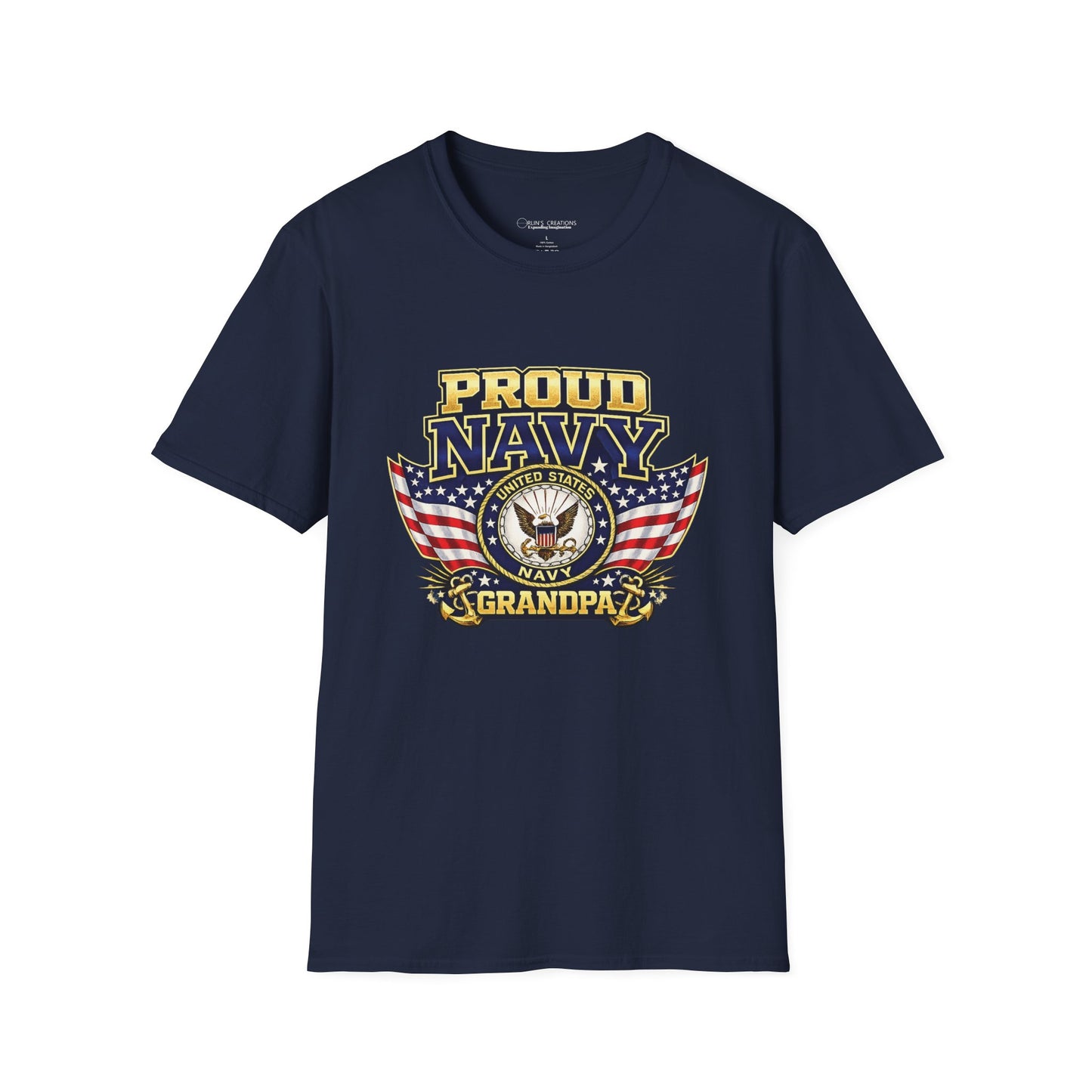 Proud Navy Grandpa T-Shirt — Navy Blue with U.S. Navy Emblem