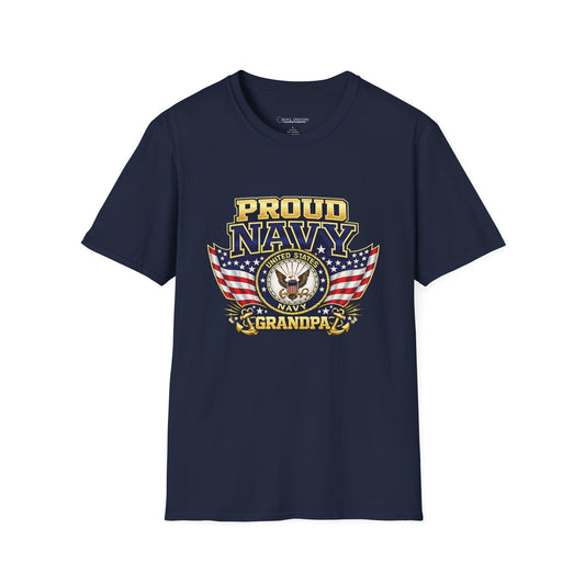 Proud Navy Grandpa T-Shirt — Navy Blue with U.S. Navy Emblem