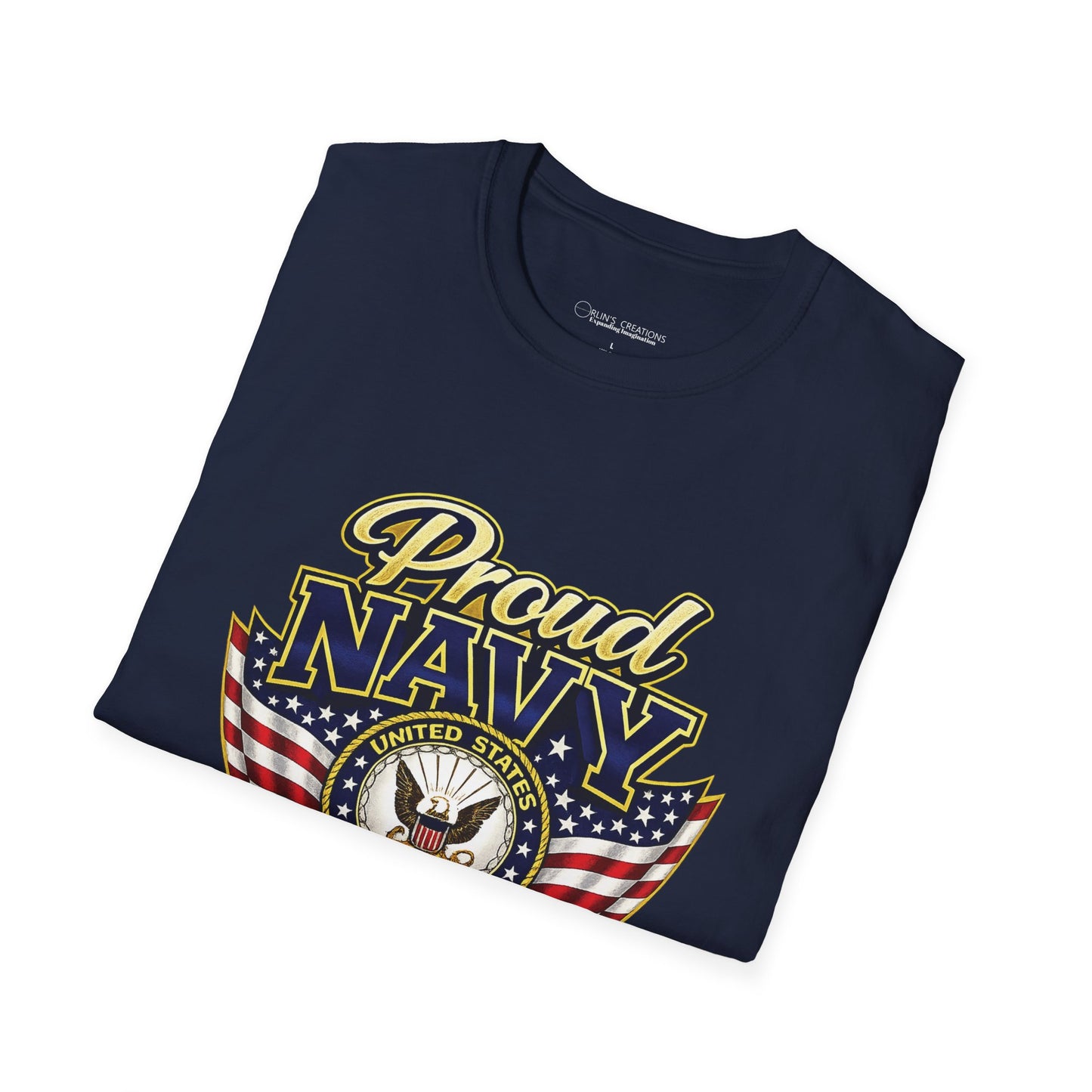 Proud Navy Mom T-Shirt — Navy Blue with U.S. Navy Emblem