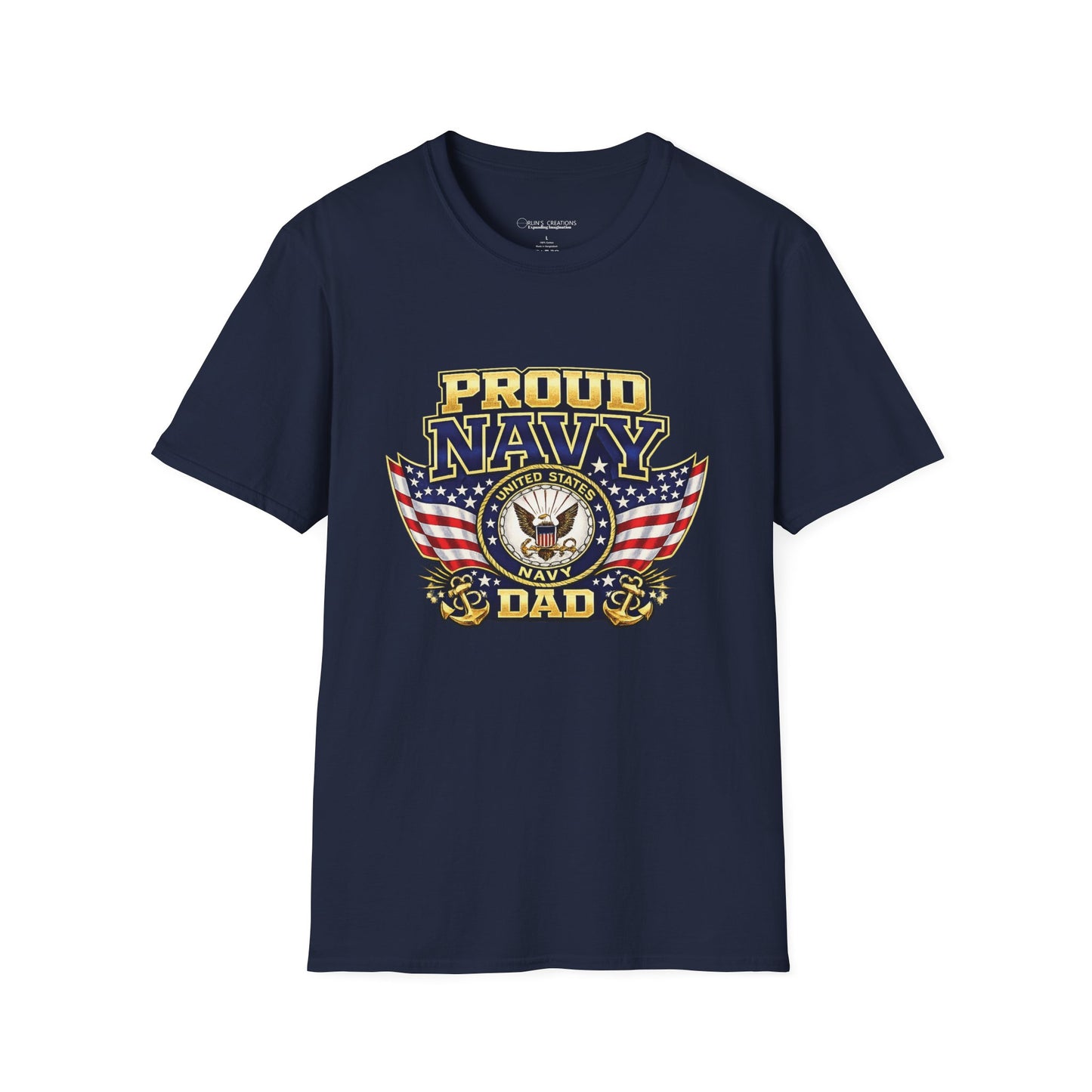 Proud Navy Dad T-Shirt — Navy Blue with U.S. Navy Emblem