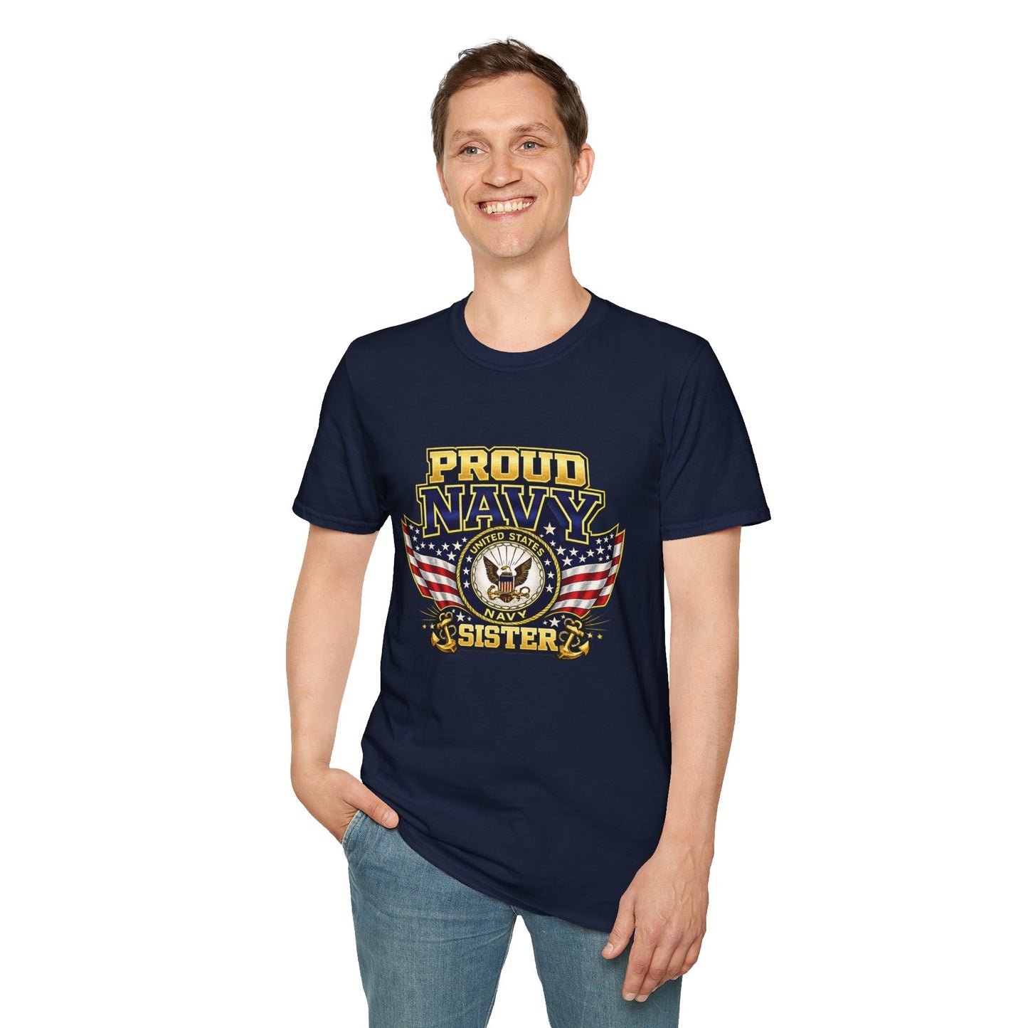 Proud Navy Sister T-Shirt — Navy Blue with U.S. Navy Emblem